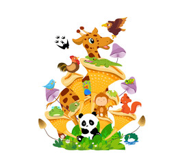 Animals family on the ground. Funny cartoon and vector scene. Objects isolated.