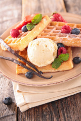 waffle, ice cream and berry fruit