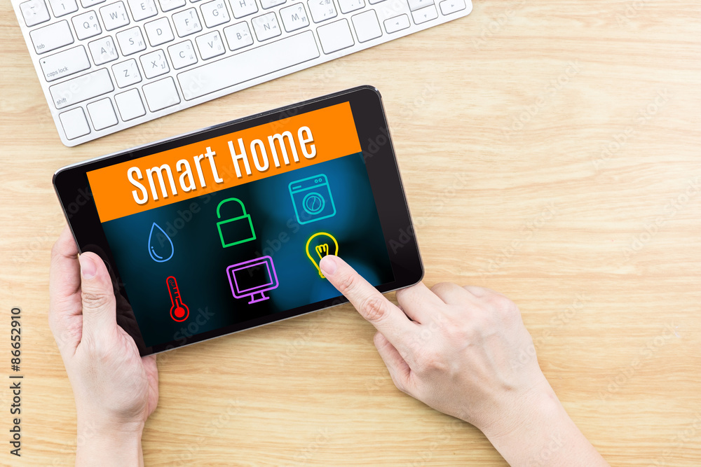 Poster Finger click screen with Smart home application interface with k