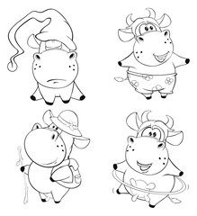 Happy cows. Clip-Art. Cartoon. Coloring book 