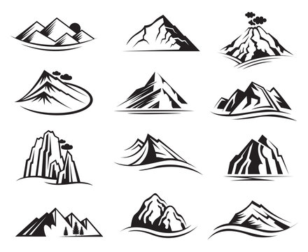 set of twelve mountain icons 