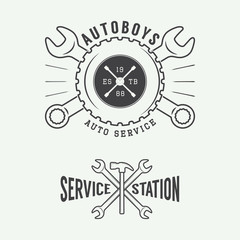 Vintage mechanic label, emblem and logo. Vector illustration
