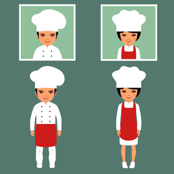 vector cooking illustration, cartoon cook icons, restaurant chef hats