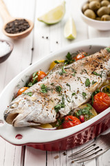 Baked fish trout with vegetables