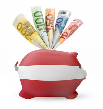 Piggy Bank With The Flag Of Austria .(series)