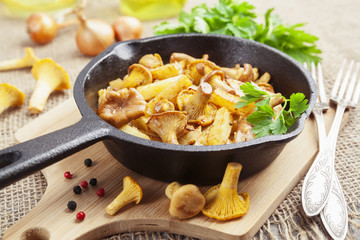 Fried potatoes with mushrooms