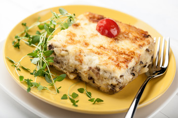 Casserole with mushrooms potato and cheese