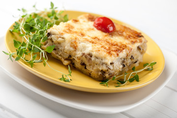Casserole with mushrooms potato and cheese