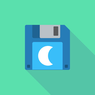 Long shadow floppy icon with a moon
