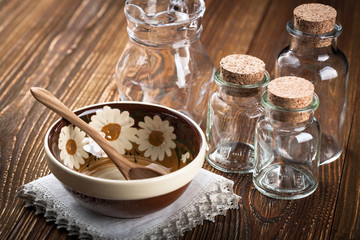Empty dishes on wooden table