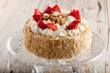 Nut cake with strawberry