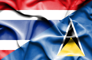 Waving flag of St Lucia and Thailand