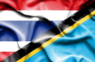 Waving flag of Tanzania and Thailand