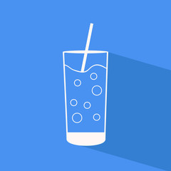 Glass of water - vector flat outline icon with shadow 