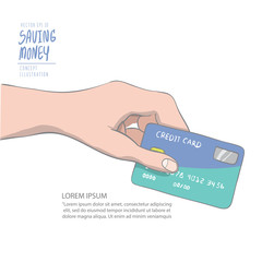 A hand holding credit card to spend. Drawing paint flat vector.
