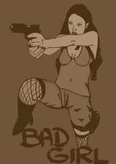 Fototapeta na wymiar Bad girl with gun vintage