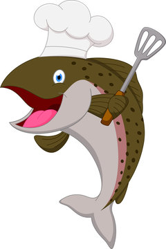 Salmon chef fish cartoon 