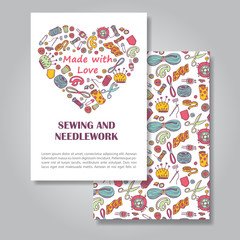 Two sides invitation card design with sewing and needlework illu