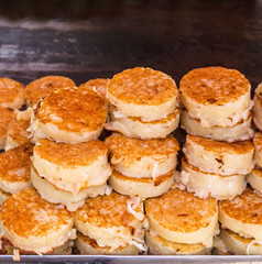 Thailand dessert coconut with flour and fry on the stove
