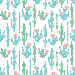 Seamless cute cactus flower vector pattern