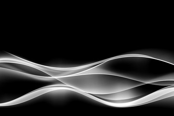 White Abstract Waves On Black Background - obrazy, fototapety, plakaty