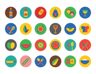 Kitchen Food Icons Vector Set. Fruit, dinner or eating and
