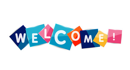 Welcome word on color square paper pieces