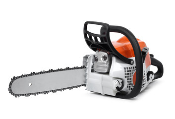 Modern chain saw isolated