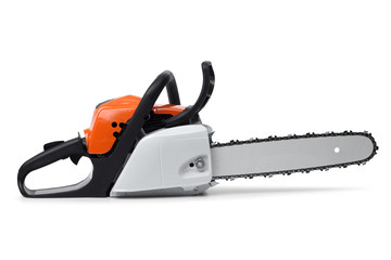 Modern chain saw isolated