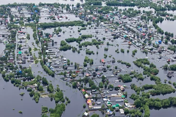 Foto op Aluminium Flooded village in lowland of Great river © Vladimir Melnikov