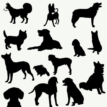  Dogs silhouettes on white background (vector collection)
