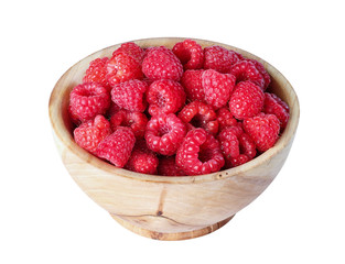 raspberries in a wooden bowl