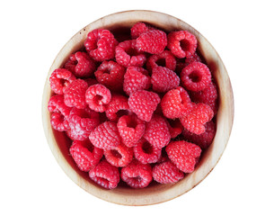raspberries in a wooden bowl
