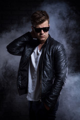 Fototapeta premium Handsome Man In Leather Jacket