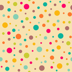Bright seamless pattern with polka dots. Endless yellow background.
