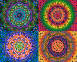 Collage with colorful ornamental mandalas
