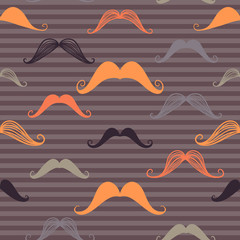 Vintage seamless pattern with mustache and stripes background. Retro style. Vector backdrop.