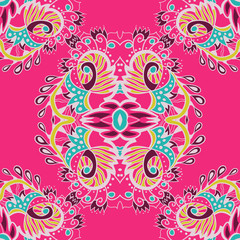 Abstract vector seamless pattern on pink background. Vector illustration. Endless pattern.