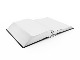 Blank opened book rendered on white