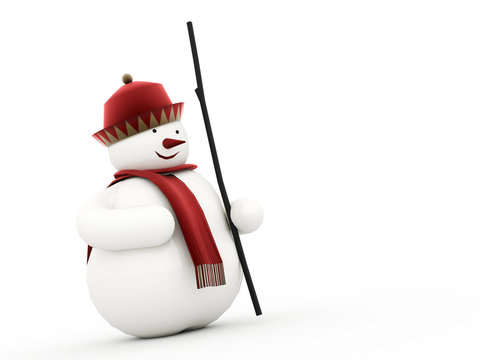 Snowman rendered with red ribbon isolated
