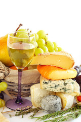 Cheese, wine and fruits