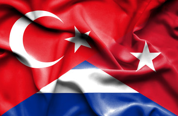Waving flag of Cuba and Turkey