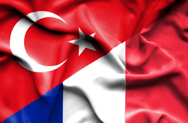 Waving flag of France and Turkey