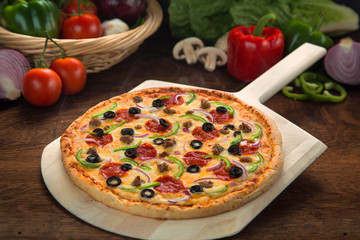 Pizza made fresh authentic recipe ingredients homemade home cooked healthy organic toppings 