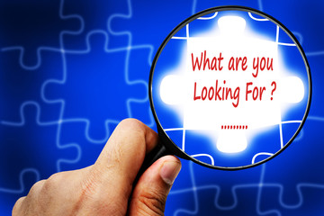 What are you Looking For word. Magnifier and puzzles.