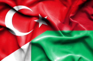 Waving flag of Madagascar and Turkey