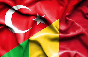 Waving flag of Mali and Turkey