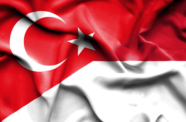 Waving flag of Monaco and Turkey