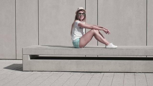 Pretty Teen Girl in Trendy Fashion outfit Smiling at Camera