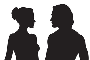 Vector silhouette of beautiful man and woman in profile